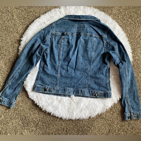 LOFT Polka Dot Jean Jacket Button Front Womens Size Medium - Picture 2 of 10